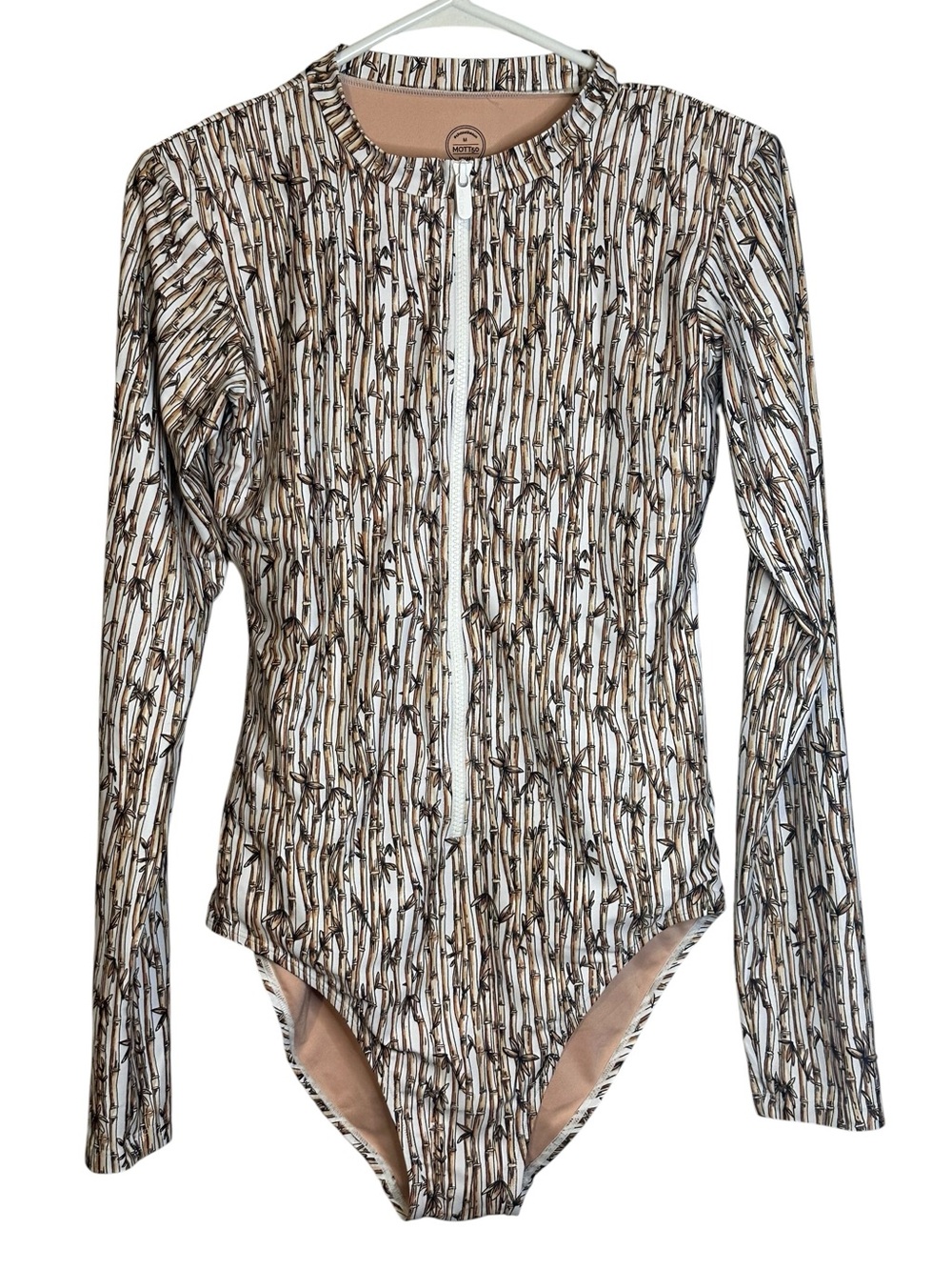 Mott50 UPF50+ Bamboo Print Long Sleeve Zip Front One Piece Swimsuit Zip Up M